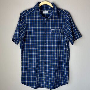 Columbia Button-Up Shirt‎ Men Small Blue Plaid Omni Shade Performance Fishing
